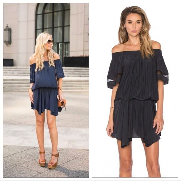Ramy Brook Jessica Off the Shoulders Mini Dress in Navy Blue XS - Picture 3 of 16